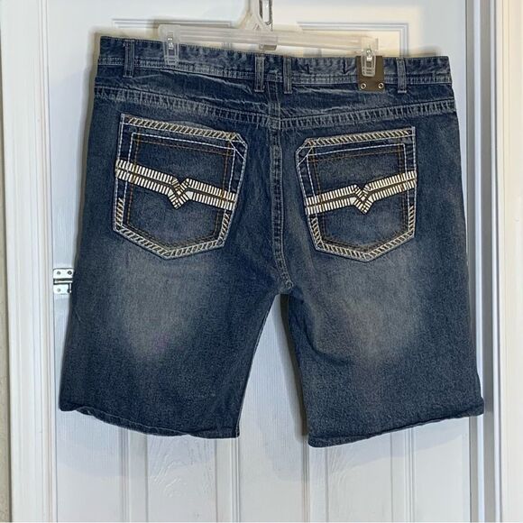 GS115 Mens Jean Shorts Size 42 Bruce Slim Fit Blue Denim Distressed - Picture 4 of 11